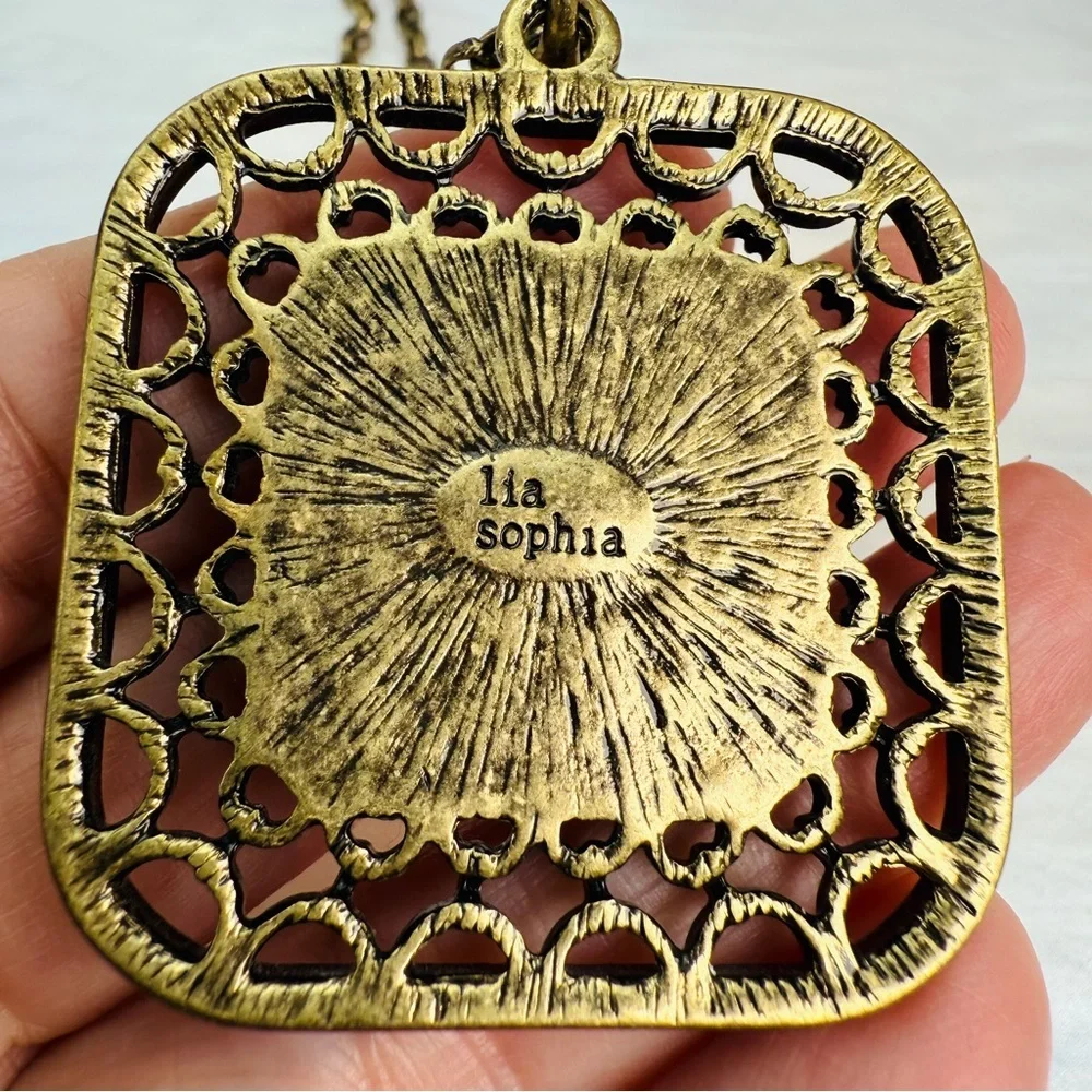 Vintage Bronze tone Brown Pendant Lia Sophia Necklace